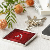 Red Shimmer en Sparkle met monogram Sleutelhanger (Zijkant)