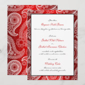 Red Shimmer Satin White Lace Paisley Menu Kaart (Voorkant / Achterkant)