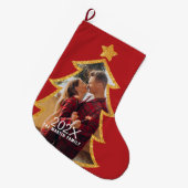 Red Shiny Christmas Tree Personalized Photo Grote Kerstsok (Voorkant (Hangend))