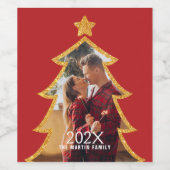 Red Shiny Christmas Tree Personalized Photo Wijn Etiket (Enkel label)