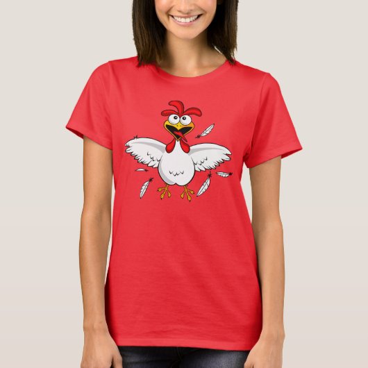 Red Shirt Funny Crazy Cartoon Chicken (Voorkant)