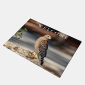 Red Shoulked Hawk op een rots Deurmat (Schuin)