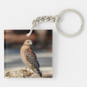 Red Shoulked Hawk op een rots Sleutelhanger (Achterkant)
