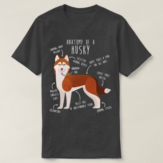 Red Siberian Husky Dog Anatomy T-shirt (Design voorkant)