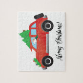 Red Siberian Husky in kerstauto Legpuzzel (Verticaal)