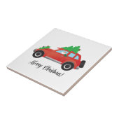 Red Siberian Husky in kerstauto Tegeltje (Zijkant)