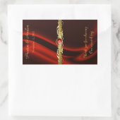 Red Silk Gold Scroll Bruiloft Wijn Sticker (Tas)