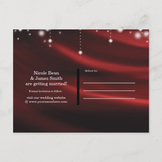 Red Silk & Sparkle Glam Save the Date Aankondigingskaart (Achterkant)