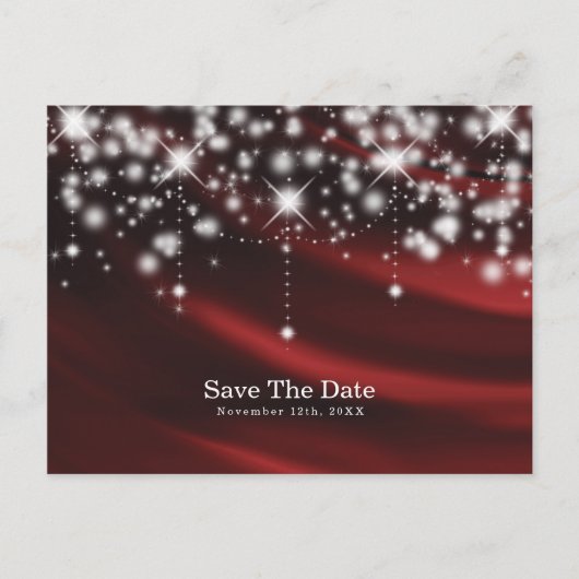 Red Silk & Sparkle Glam Save the Date Aankondigingskaart (Voorkant)