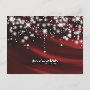 Red Silk & Sparkle Glam Save the Date-uitnodiging Aankondigingskaart