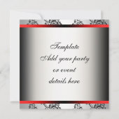 Red Silver Black Damask Party Invitation Sjabloon Kaart (Achterkant)