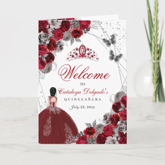 Red Silver Butterfly Quinceanera-programma (Voorkant)