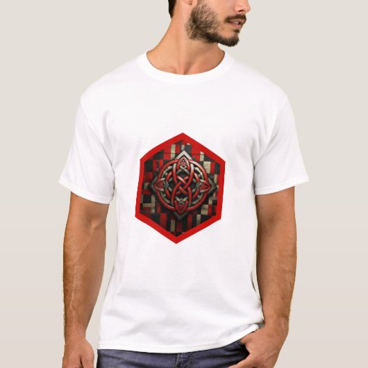 Red & Silver Celtic Knot In A Six Sided Red Frame T-shirt (Voorkant)