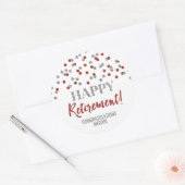 Red Silver Confetti Happy Retirement Ronde Sticker (Envelop)