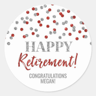Red Silver Confetti Happy Retirement Ronde Sticker