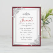 Red Silver Damask Tiara Sweet 16 Invitation (Debout devant)