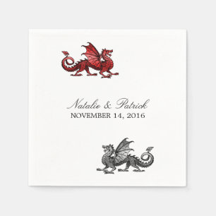 Red Silver Dragon Wedding Paper Napkins Servet