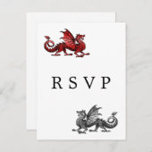 Red Silver Dragon Wedding RSVP Briefkaart (Voorkant / Achterkant)