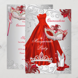 Red Silver Dress masquerade Quinceanera masker Kaart