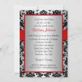 Red, Silver en Black Damask Sweet 16 Uitnodiging (Achterkant)