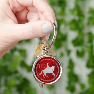 Red Silver Equestrian Horse Monogram Sleutelhanger