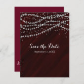 Red & Silver Faux Diamond Bling sparen de datum Aankondigingskaart (Voorkant / Achterkant)