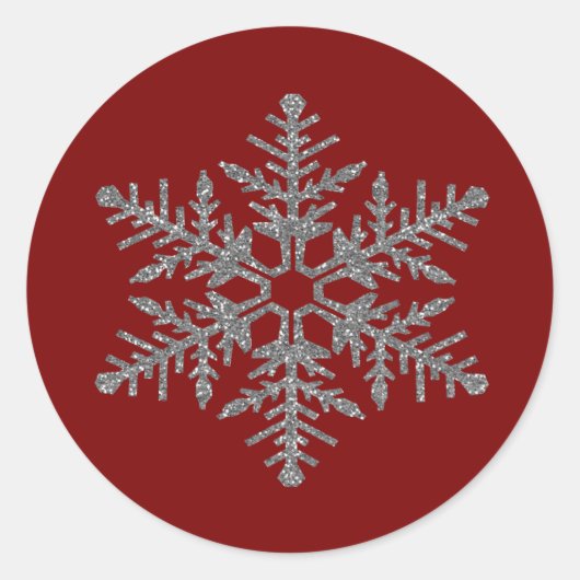 Red Silver Faux Glitter Snowflake Ronde Sticker (Voorkant)