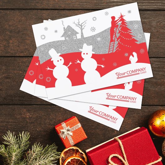 Red & Silver Glitter Company Holiday Kaart