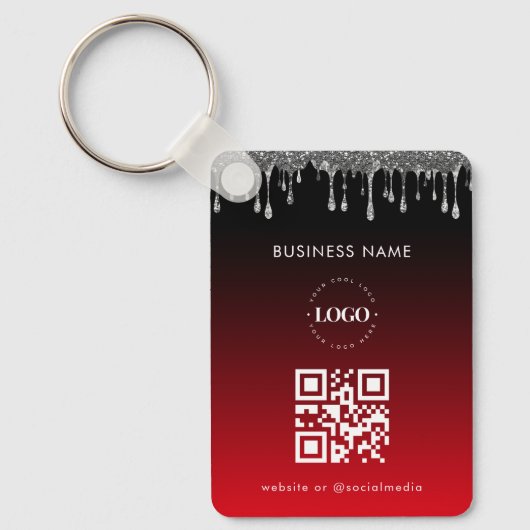Red Silver Glitter Driving Company QR Code Sleutelhanger (Voorkant)