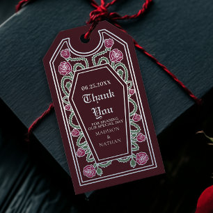 Red Silver Gothic Coffin Roos Wedding Dank u Cadeaulabel
