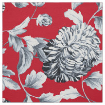 Red Silver Grey Floral Toile