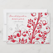 Red Silver Grey Floral Wedding Invitation Kaart (Achterkant)