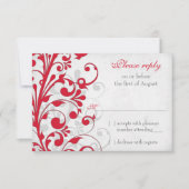 Red Silver Grey Gris Floral Wedding RSVP Répondre (Devant)
