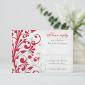 Red Silver Grey Gris Floral Wedding RSVP Répondre (Debout devant)