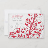 Red Silver Grey Gris Floral Wedding RSVP Répondre (Dos)