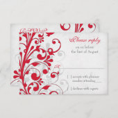 Red Silver Grey Gris Floral Wedding RSVP Répondre (Devant / Derrière)