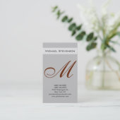 Red Silver Grey Script Monogram Visitekaartje (Staand voorkant)