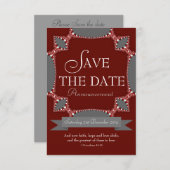 Red Silver Lace Save the Date Notice Invitat Kaart (Voorkant / Achterkant)