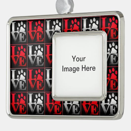 Red & Silver Love Paws Pattern Ornament (Links)