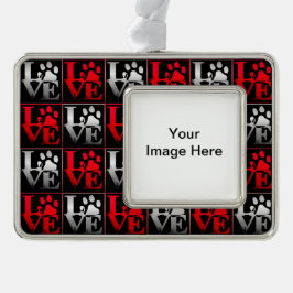 Red & Silver Love Paws Pattern Ornament