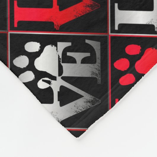 Red & Silver Love Paws Pattern Small Fleece Deken (Hoek)