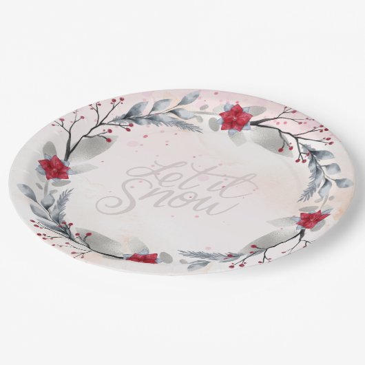 Red, Silver Merry-kerstkranen Papieren Bordje (Gekanteld)