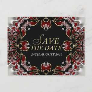 Red+Silver Satin Enregistrer la carte postale Date