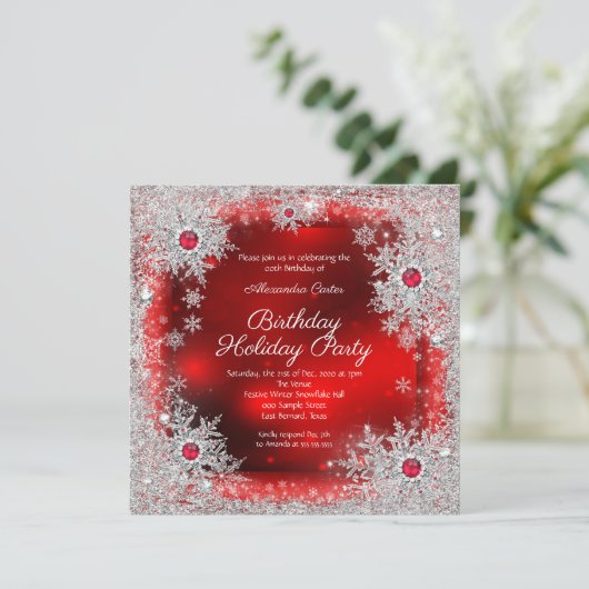 Red Silver Snowflake Kaart (Staand voorkant)