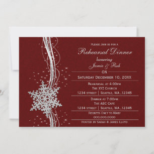 Red Silver Snowflake Wedding Rehearsal Invites Kaart