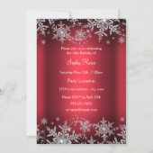 Red Silver Sparkle Snowflake Sweet 16 Invite Kaart (Achterkant)