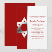 Red Silver Star de David Bar Mitzvah Invitations (Devant / Derrière)