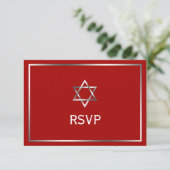 Red Silver Star van David Bar Mitzvah RSVP Kaartje (Staand voorkant)