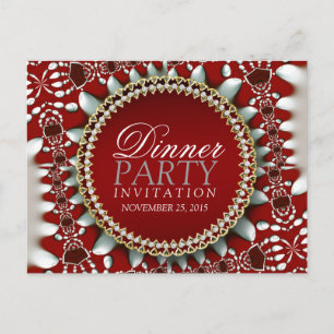 Red & Silver thème Diner Party Invitation Carte po