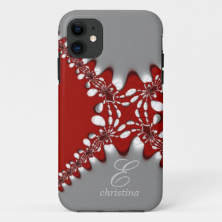 Red Silver Tribal Lace Fractals Monogram iPhone 5 11 Hoesje